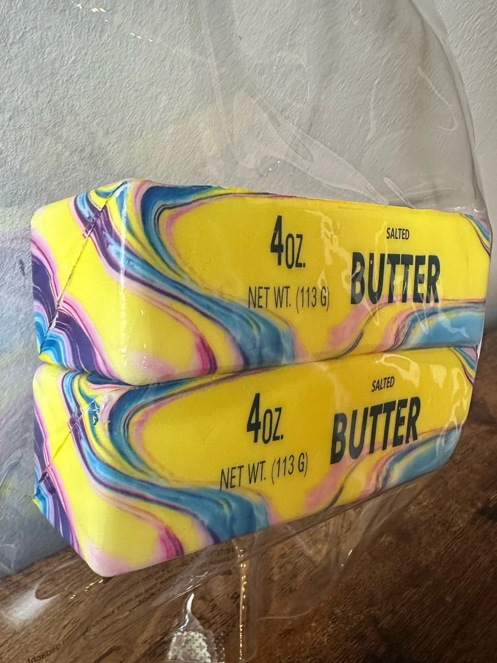 2 Pack Butter Squishy Toy Slow Rising Squish Marble-Print Yellow, Blue, Pink NWT